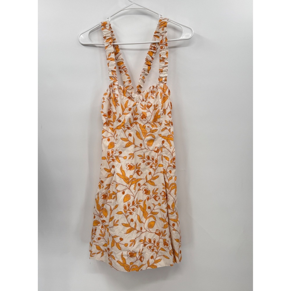 Maeve Anthropologie Yellow Orange White Floral Print Sweetheart‎ Mini Dress